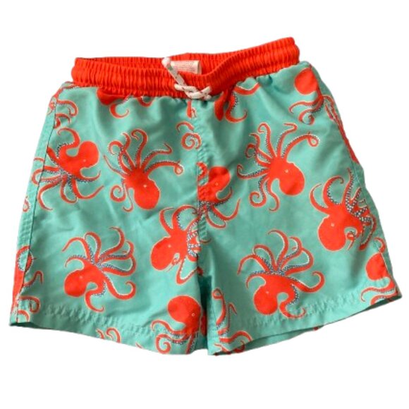 Boden Boys Swim Trunks Turquoise with Orange Octopus, EUC, size 4-5Y, 110 cm - Picture 1 of 7